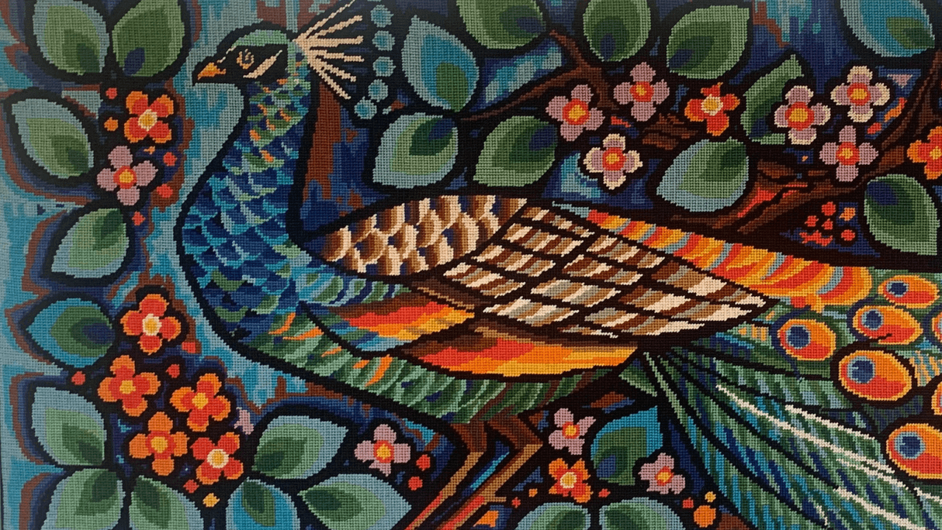 Grande tapisserie murale vintage paon