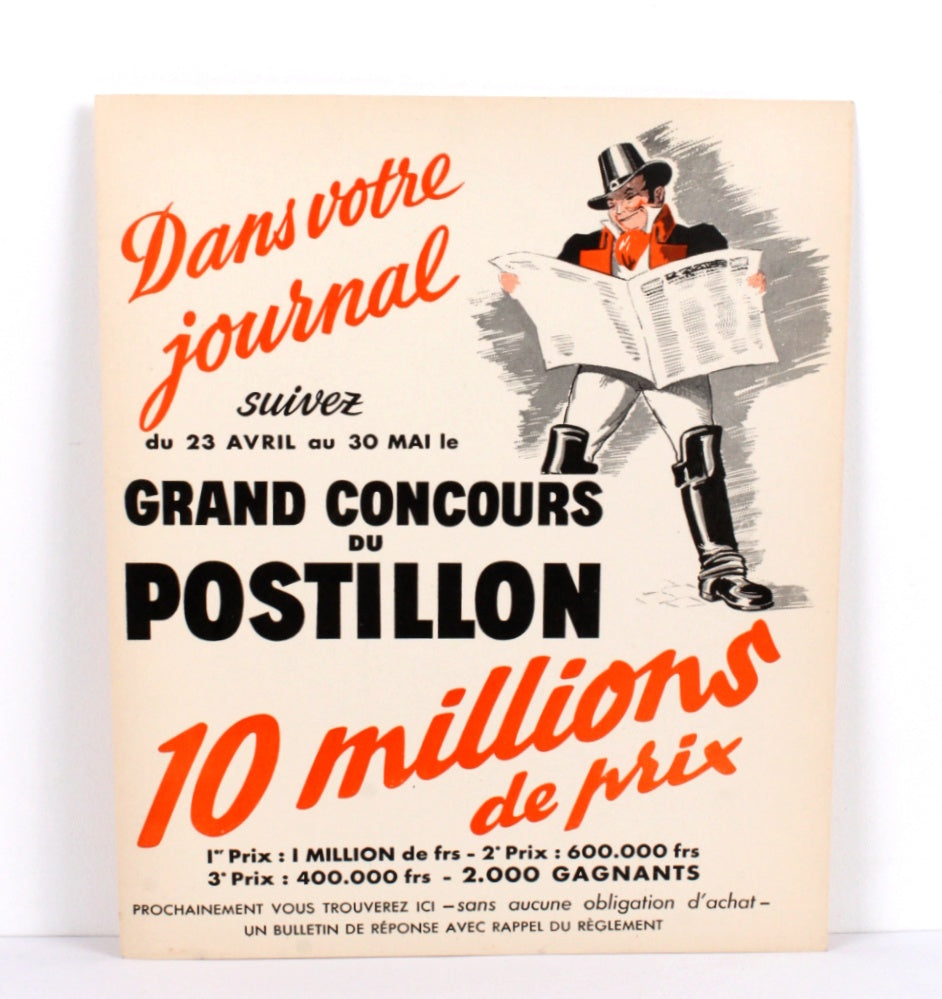 Affiche publicitaire vintage "Grand concours du Postillon"