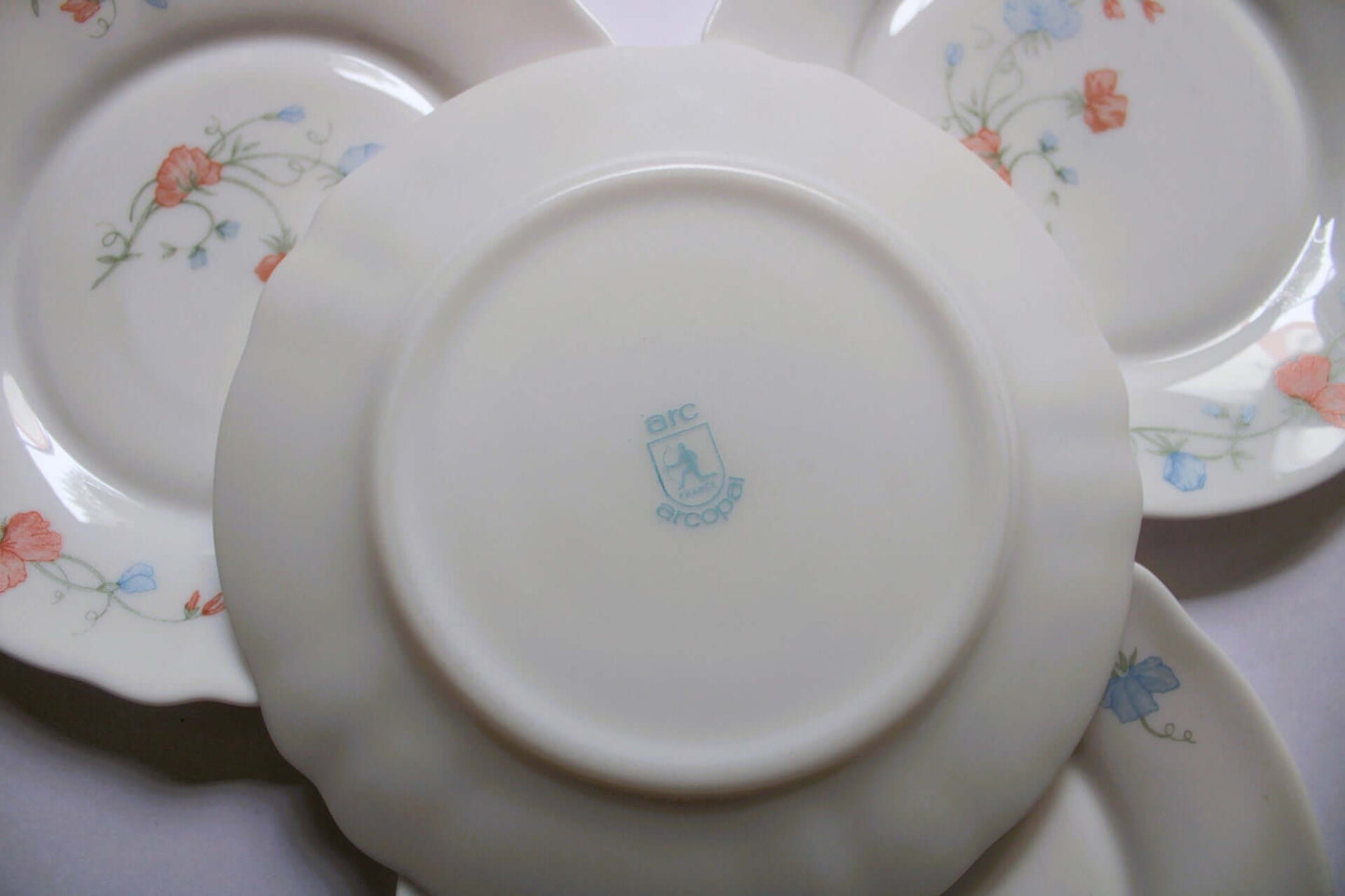 Vintage Assiettes à dessert Arcopal motif Pois de senteur