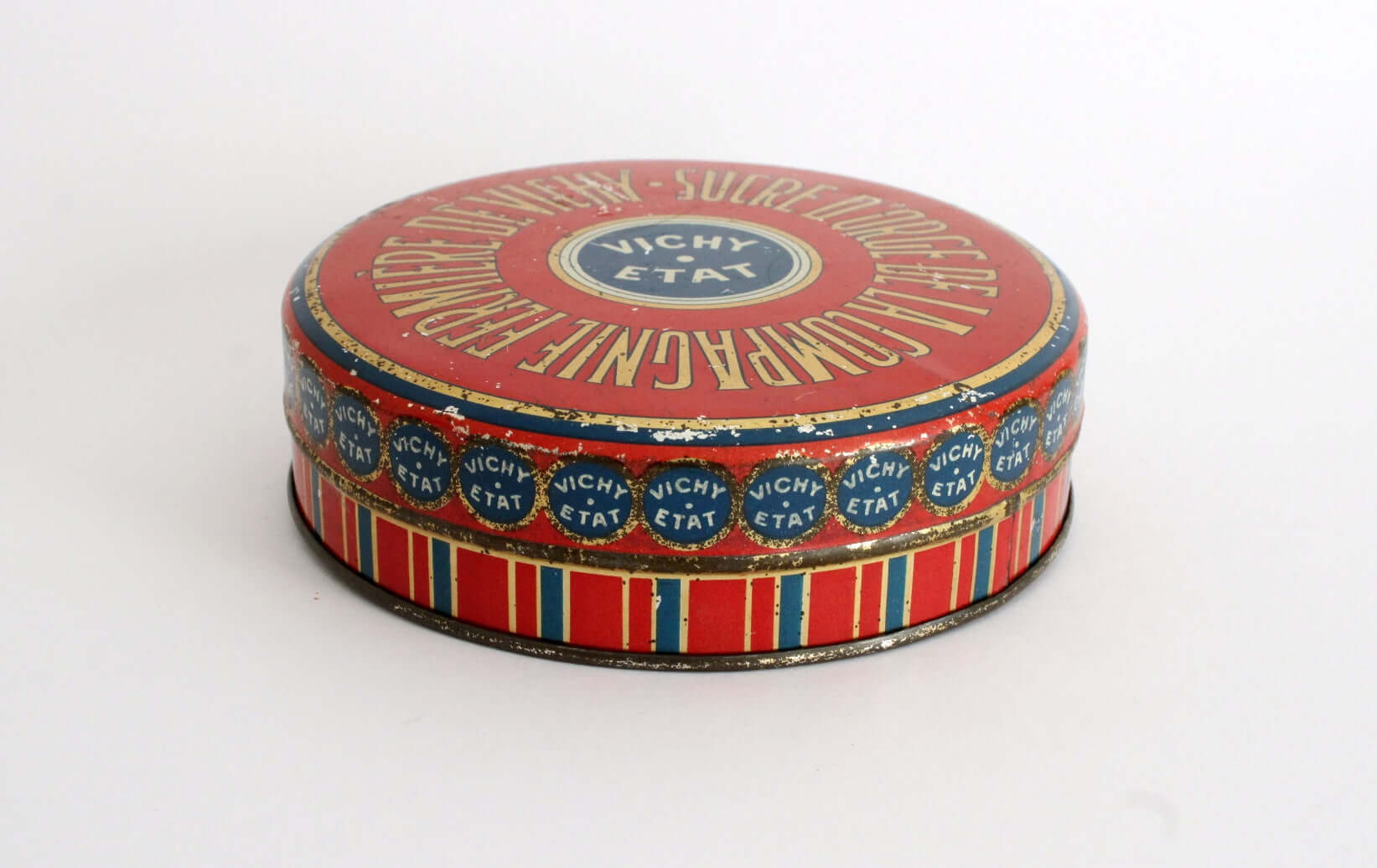 Vintage Boîte en métal ancienne ronde Vichy