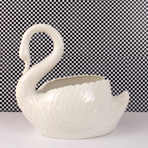 Grand cache-pot cygne vintage blanc