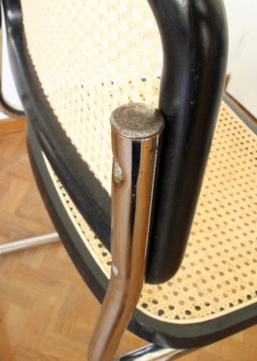 Chaise B32 bois laqué noir et cannage d'après Marcel Breuer