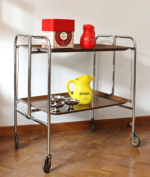 Desserte vintage pliante en Formica marron