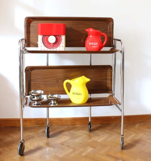 Desserte vintage pliante en Formica marron