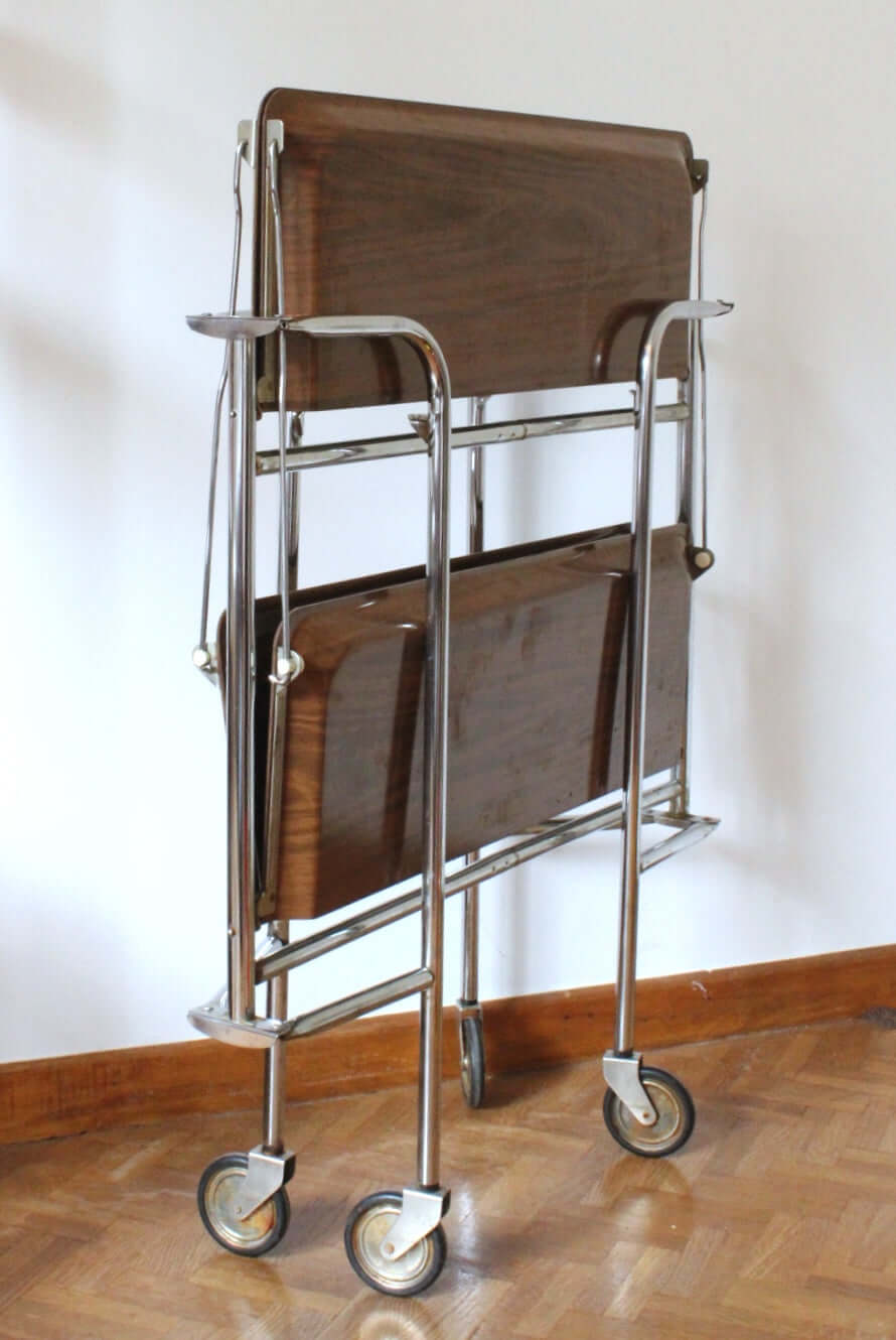 Desserte vintage pliante en Formica marron