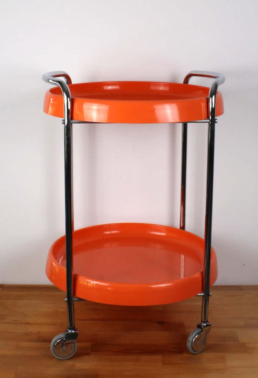 Desserte à roulettes en plastique orange vintage