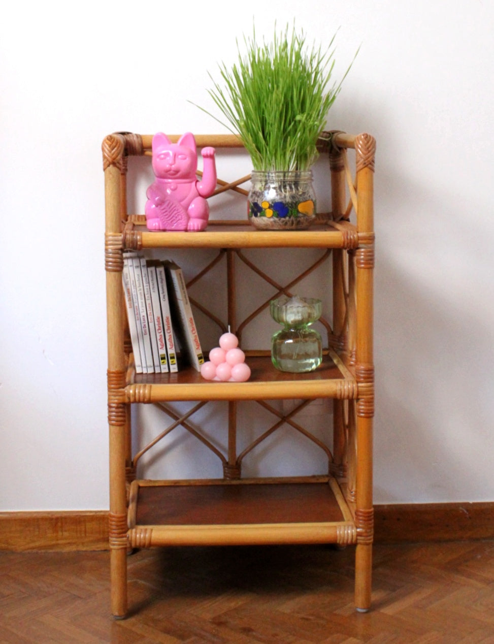 Etagère bibliothèque en rotin et bambou