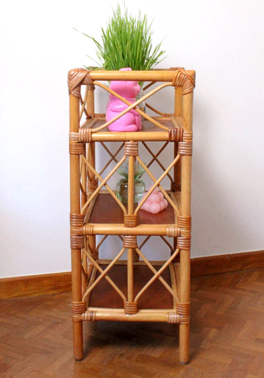 Etagère bibliothèque en rotin et bambou