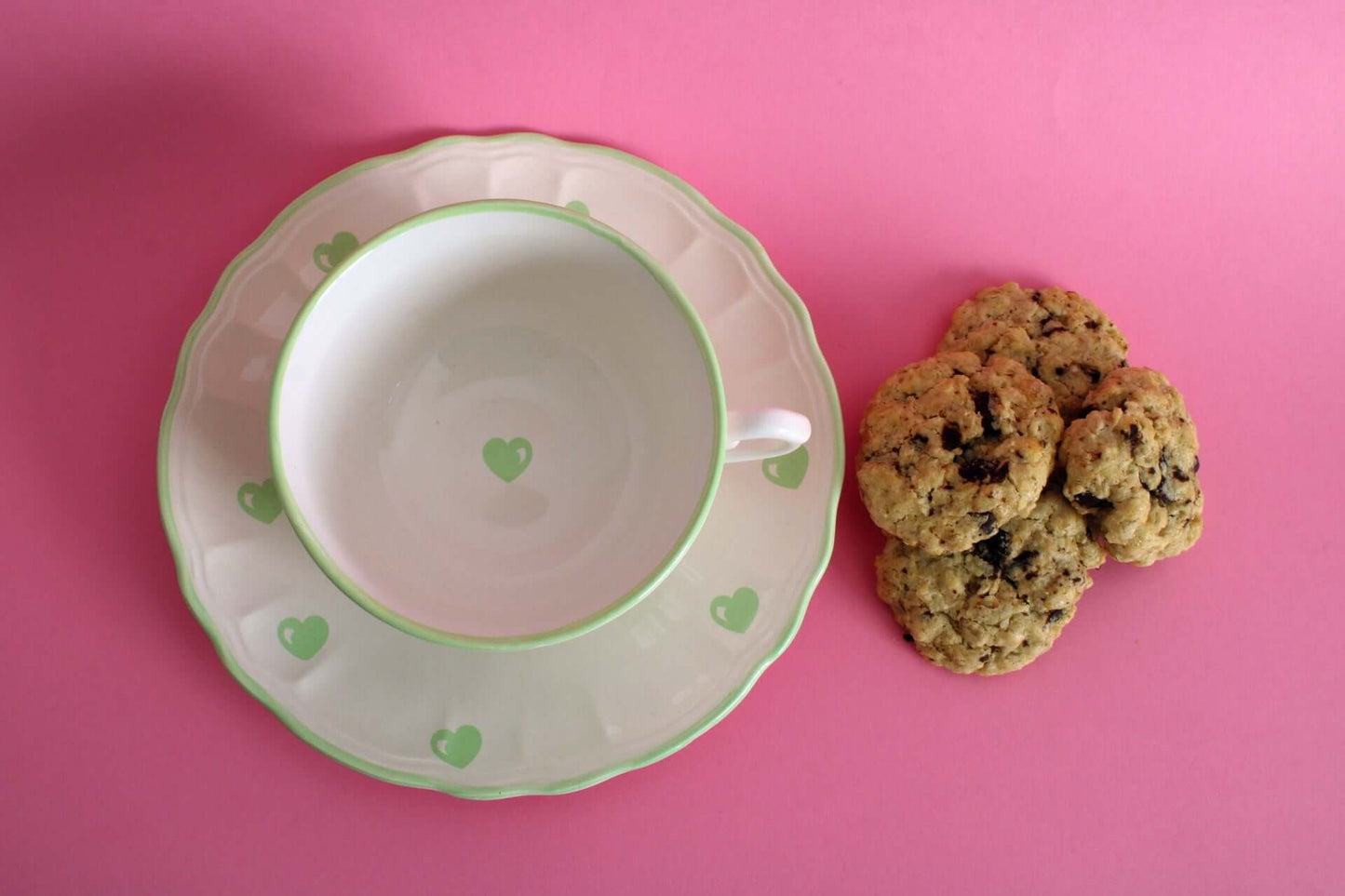 Vintage Grande tasse coeurs verts faïence de Salins