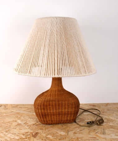 Grande lampe rotin et abat-jour tissé