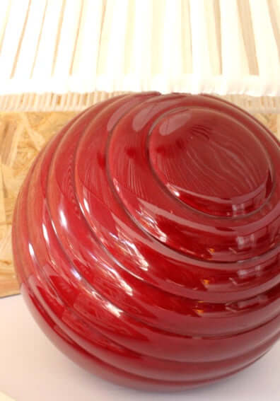 Grande lampe pied boule abat-jour tissé