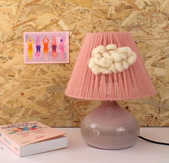 Lampe pied céramique et abat-jour tissé