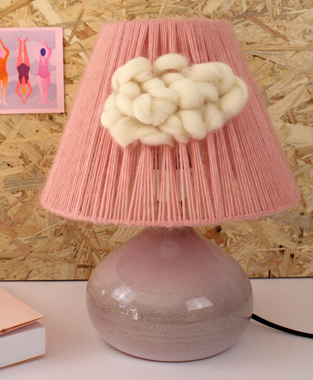 Lampe pied céramique et abat-jour tissé