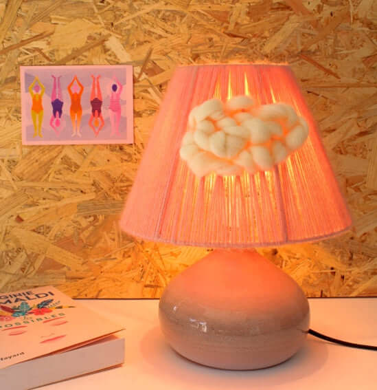 Lampe pied céramique et abat-jour tissé