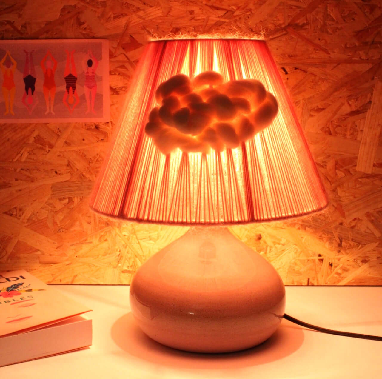 Lampe pied céramique et abat-jour tissé