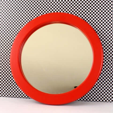 Miroir rond vintage en bois rouge