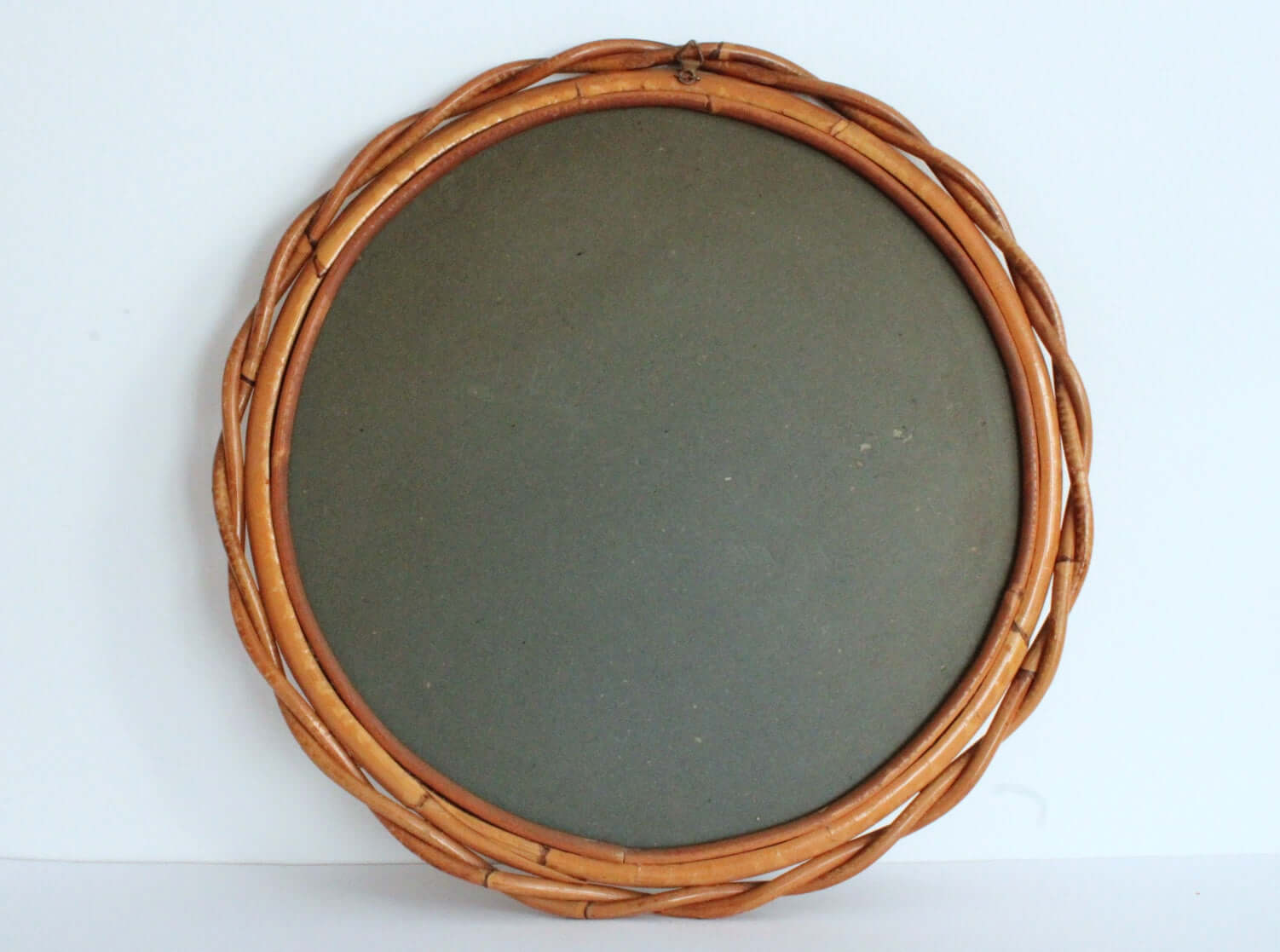 Vintage Miroir rond en rotin torsades