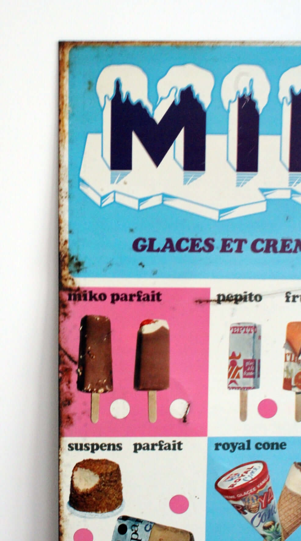 Vintage Plaque publicitaire glaces Miko