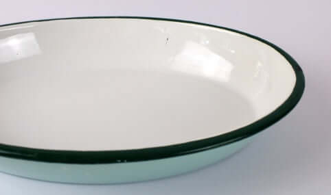 Plat ovale émaillé vintage vert d'eau