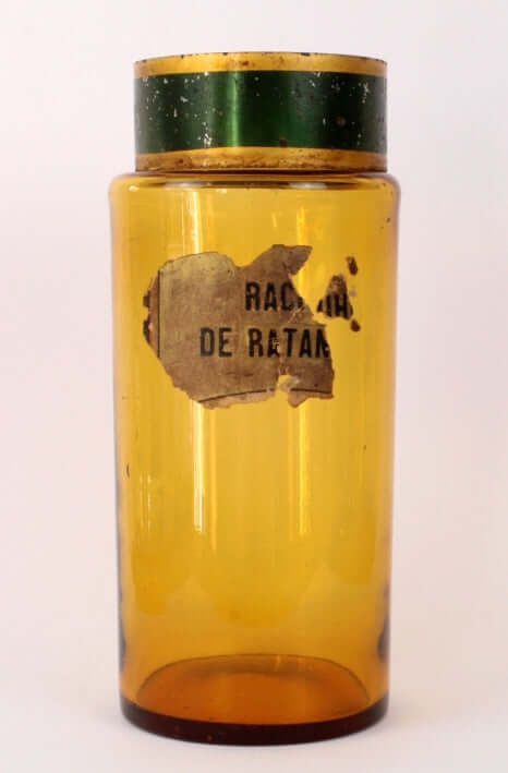 Ancien pot d'apothicaire en verre ambré