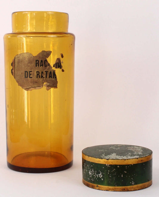 Ancien pot d'apothicaire en verre ambré