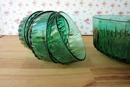 Vintage Service Arcoroc saladier et coupelles " diamant vert "