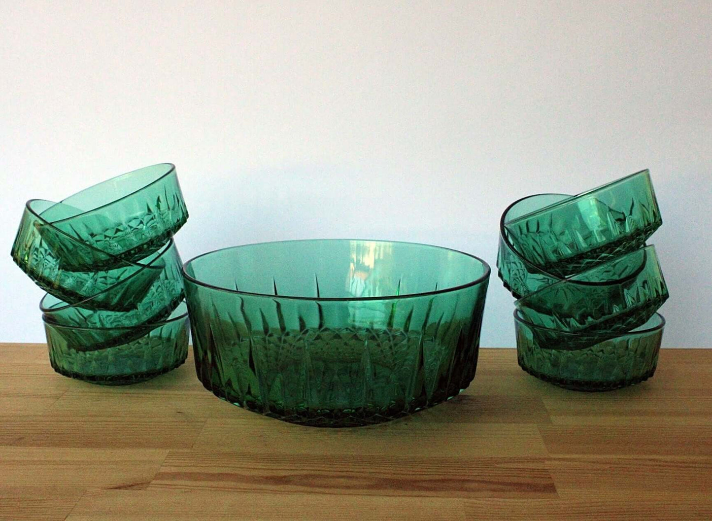 Vintage Service Arcoroc saladier et coupelles " diamant vert "