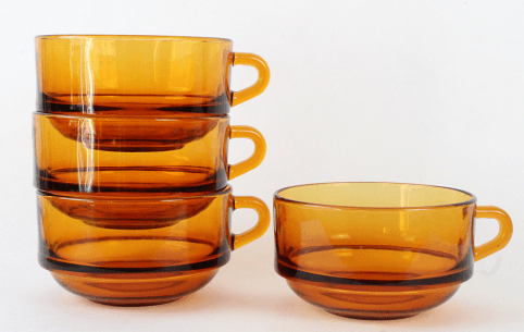 Grandes tasses vintages Duralex en verre ambré