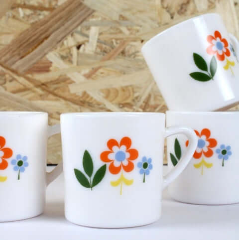 4 Tasses à Café Arcopal Vintage Vertes Avec Soucoupes - Occasion Bon état