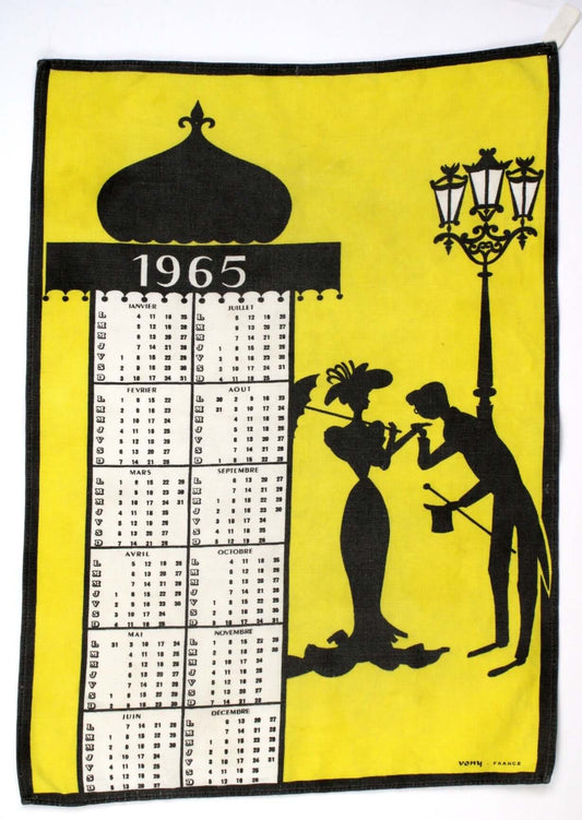 Vintage Torchon calendrier année 1965