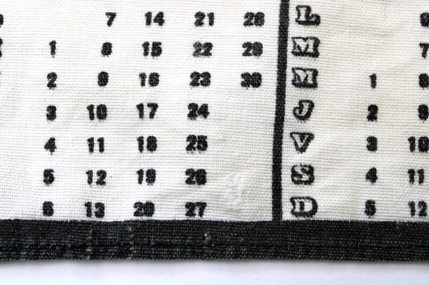 Vintage Torchon calendrier année 1965