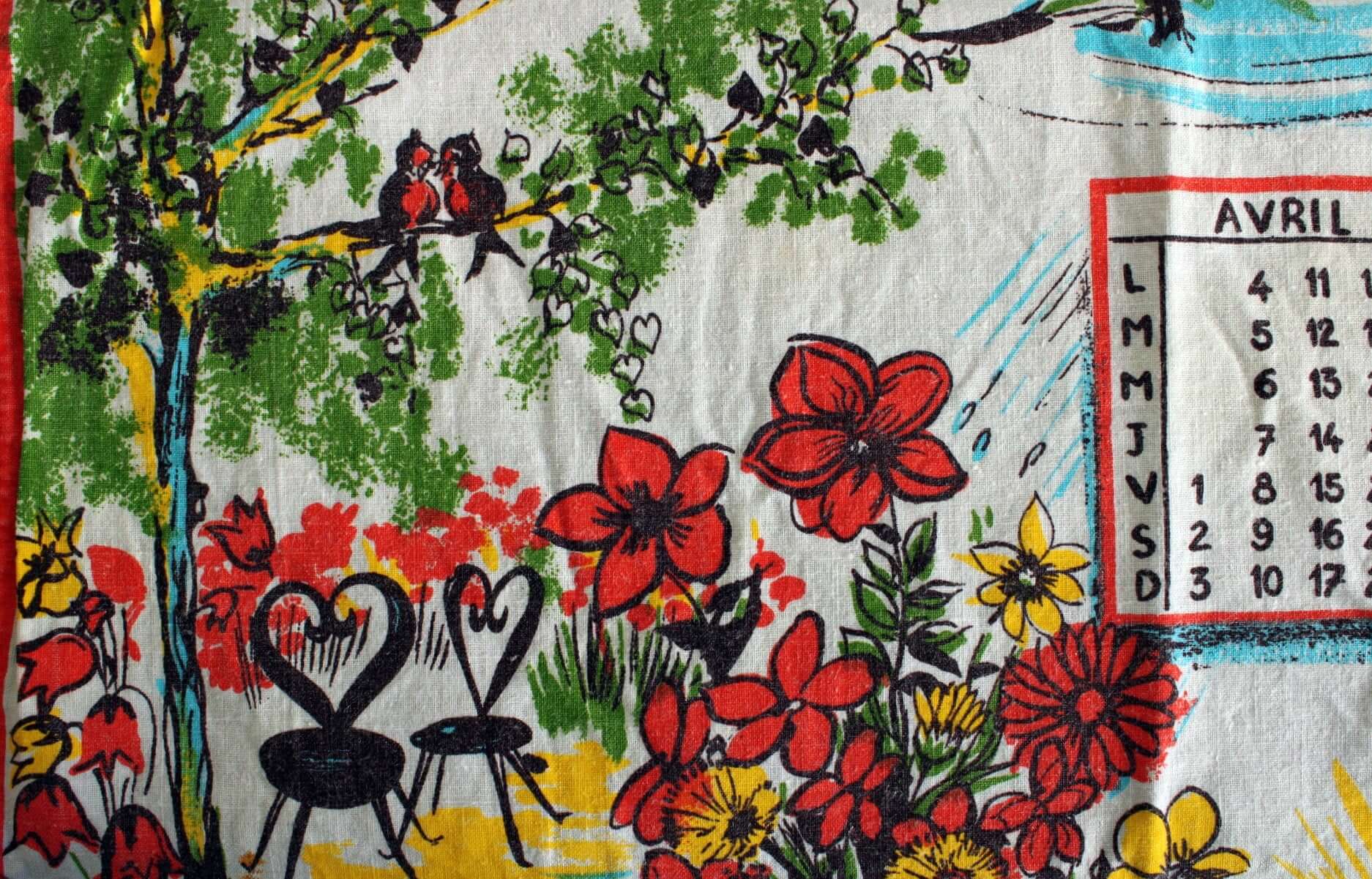 Vintage Torchon calendrier 1966