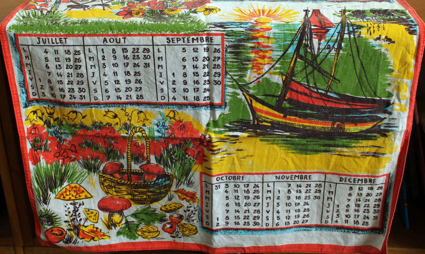 Vintage Torchon calendrier 1966