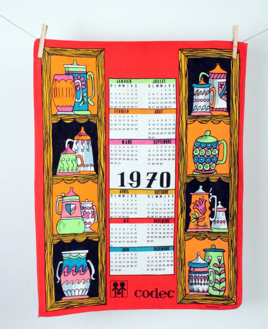 Vintage Torchon calendrier année 1970
