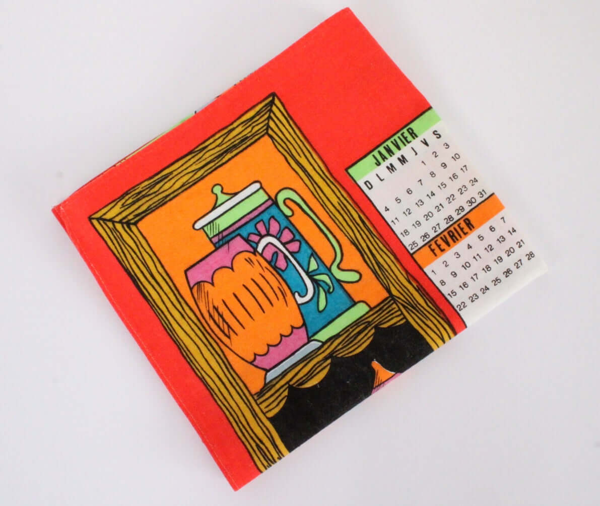Vintage Torchon calendrier année 1970