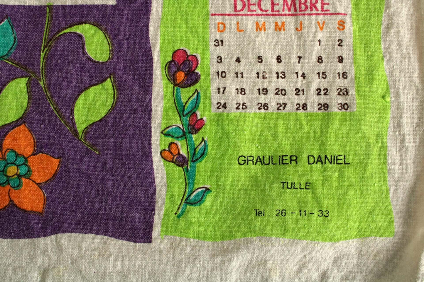 Vintage Torchon calendrier UAP 1972