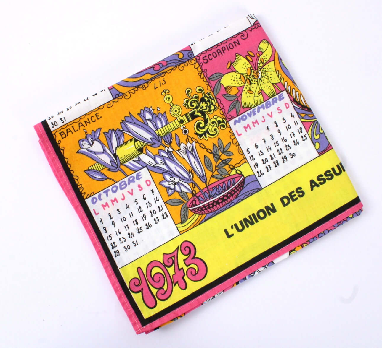 Torchon calendrier 1973 signes astrologiques