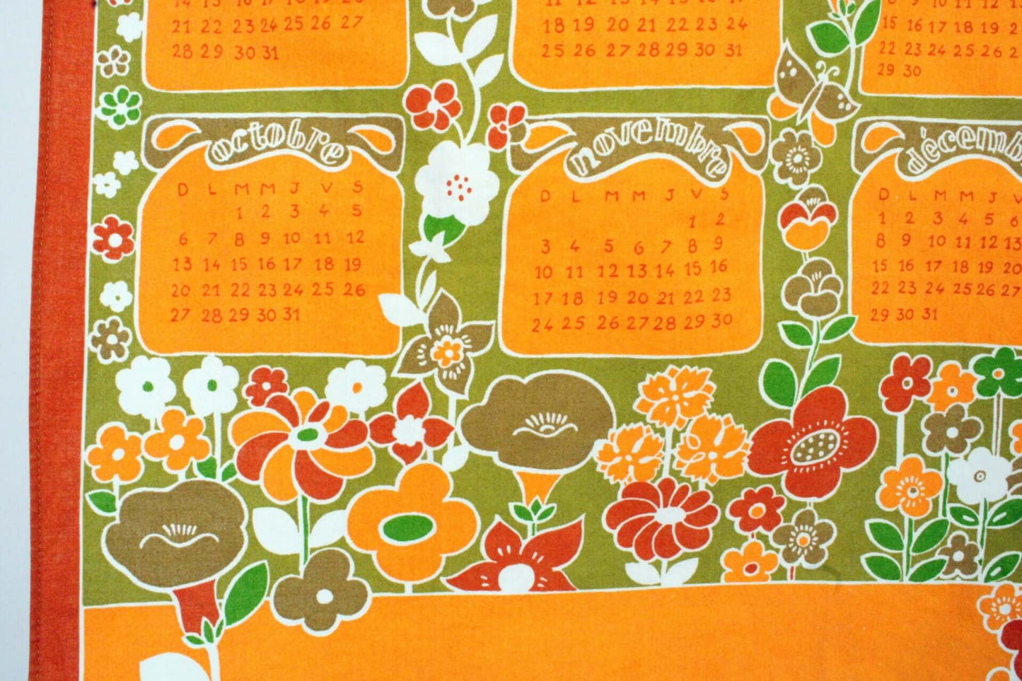 Vintage Torchon calendrier année 1974