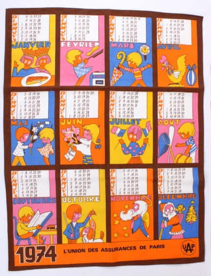 Torchon calendrier 1974 motifs enfantins