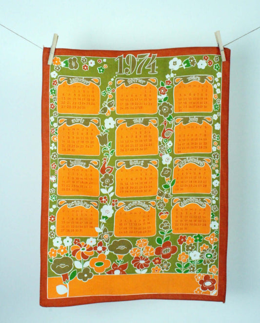 Vintage Torchon calendrier année 1974