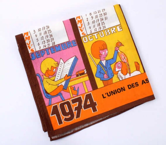 Torchon calendrier 1974 motifs enfantins