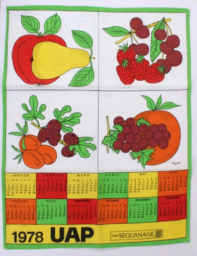 Torchon calendrier 1978 motifs fruits
