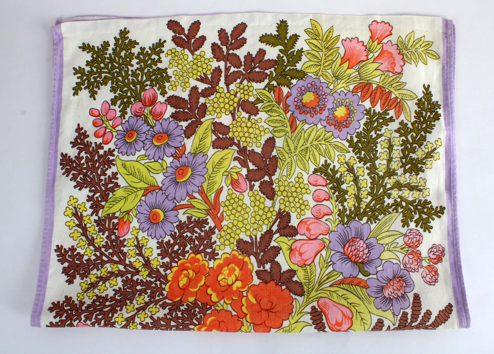 Vintage Grand torchon fleurs colorées Bassetti