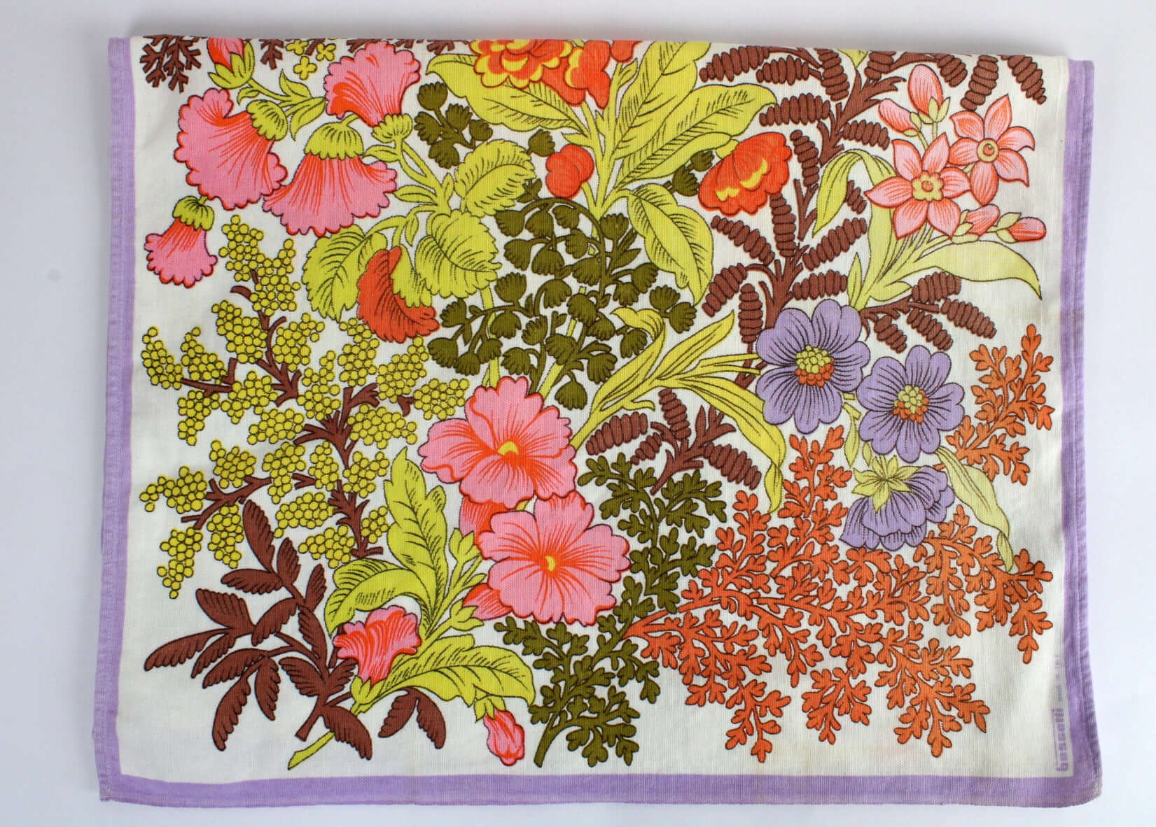 Vintage Grand torchon fleurs colorées Bassetti