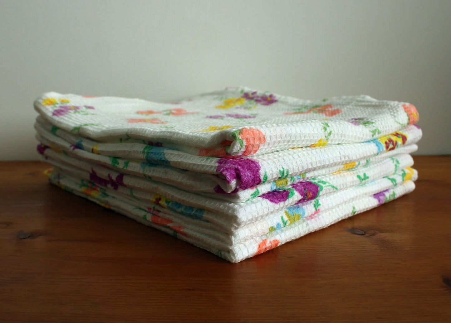 Vintage Essuies-mains fleuris en nid d'abeille