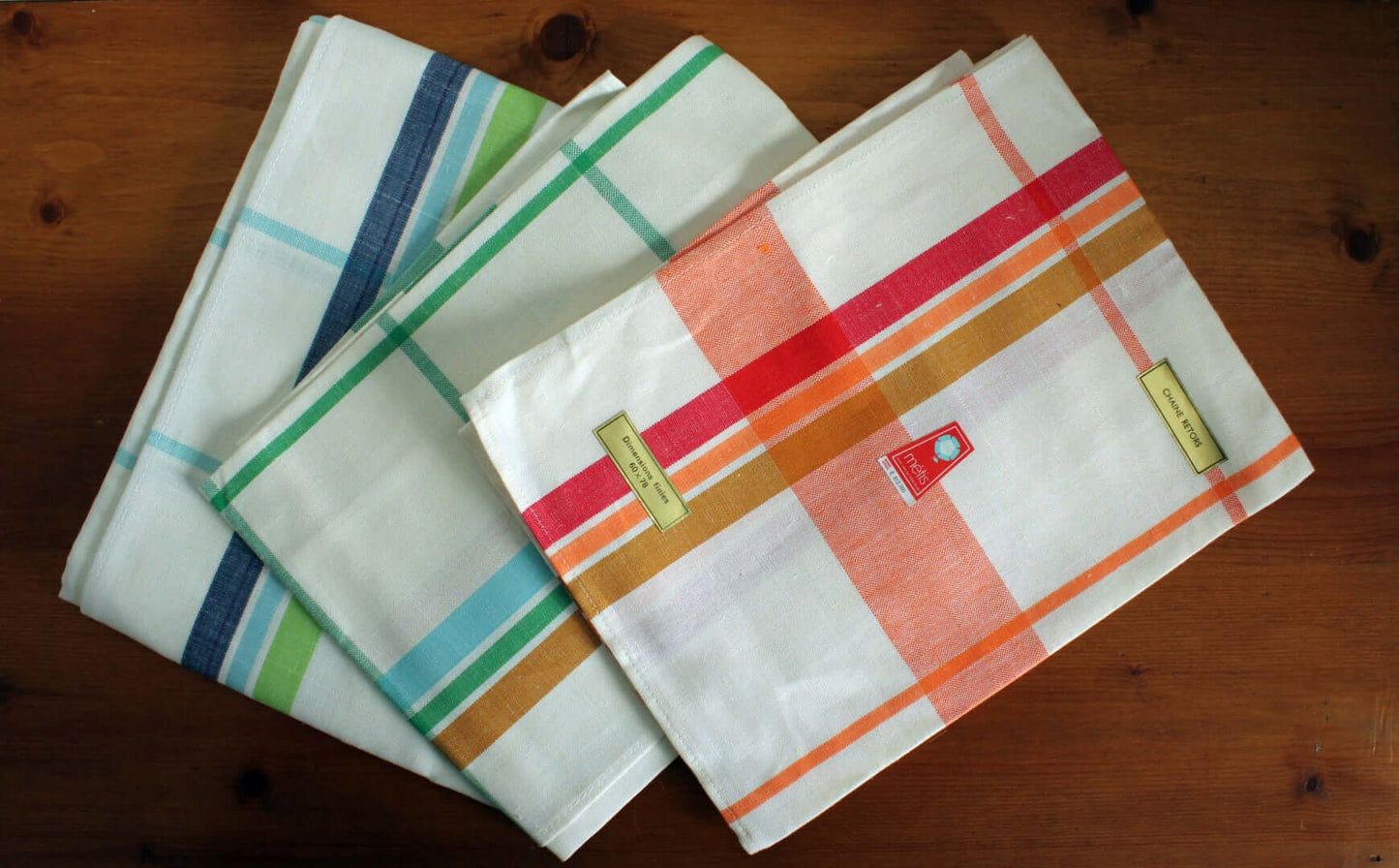 Vintage Torchons à carreaux en métis Fleur bleue