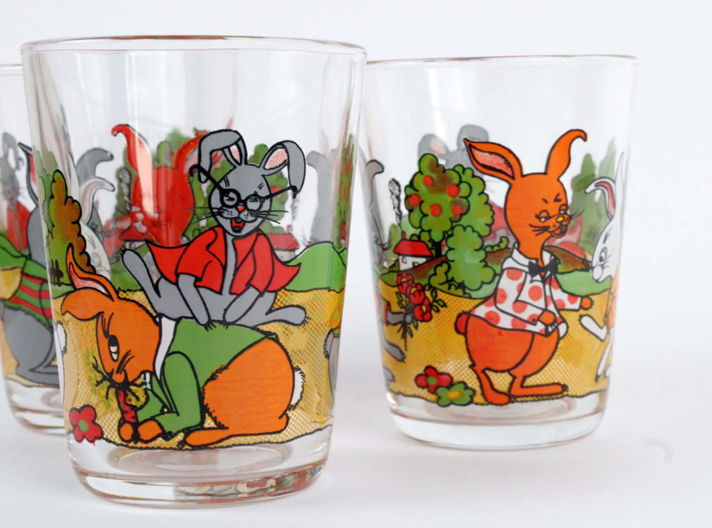 Vintage Verres à eau sérigraphiés lapins