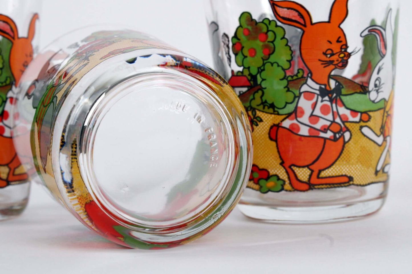 Vintage Verres à eau sérigraphiés lapins