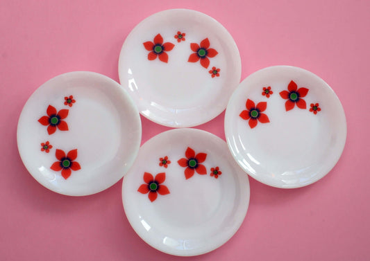 Vintage Assiettes à dessert fleurs rouges en opaline