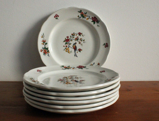 Vintage Assiettes à dessert porcelaine Pyroblan Sarreguemines